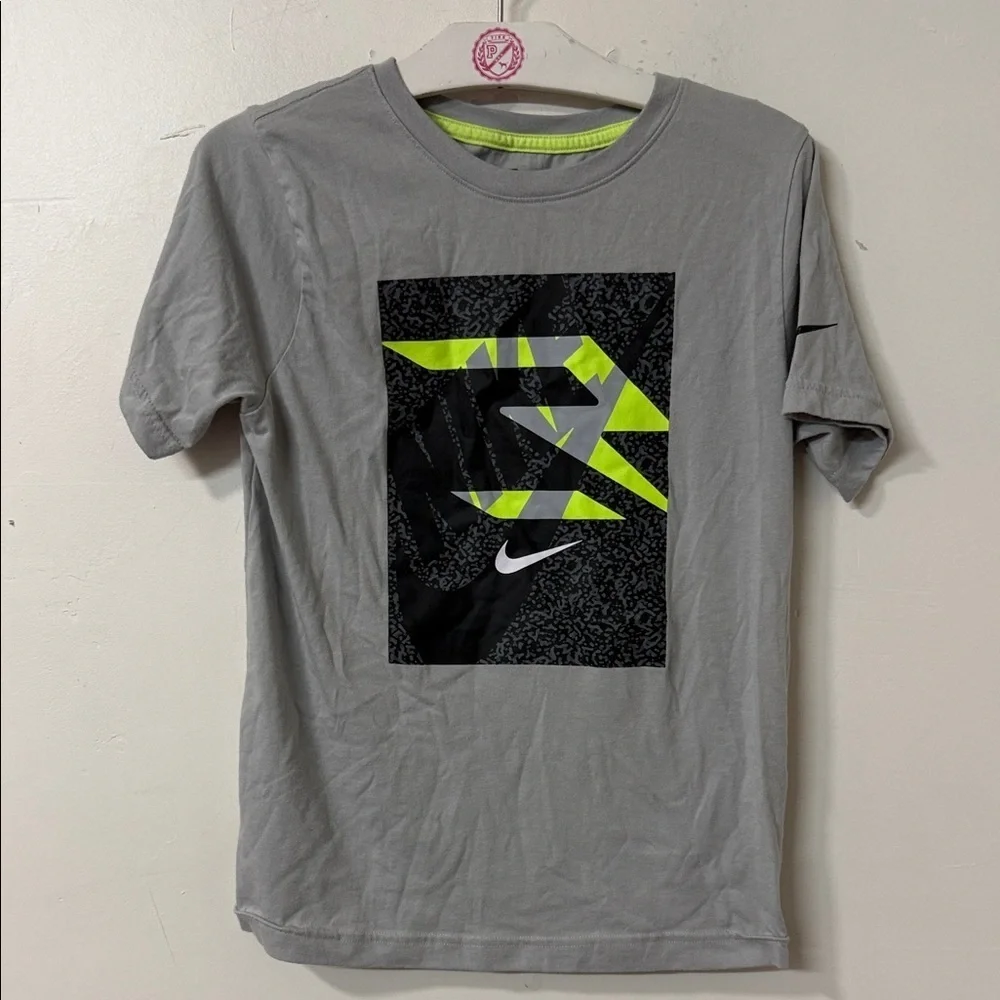 Nike Gray and Neon Green Graphic T-Shirt
